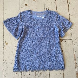 Isaac Mizrahi Floral Blue Lace Overlay Top NWOT